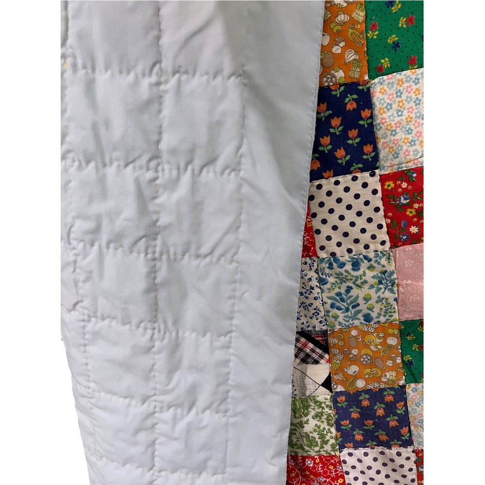 Vintage 1970s Postage Stamp Patchwork Quilt Queen 90x82 Handmade - Picture 6 of 6